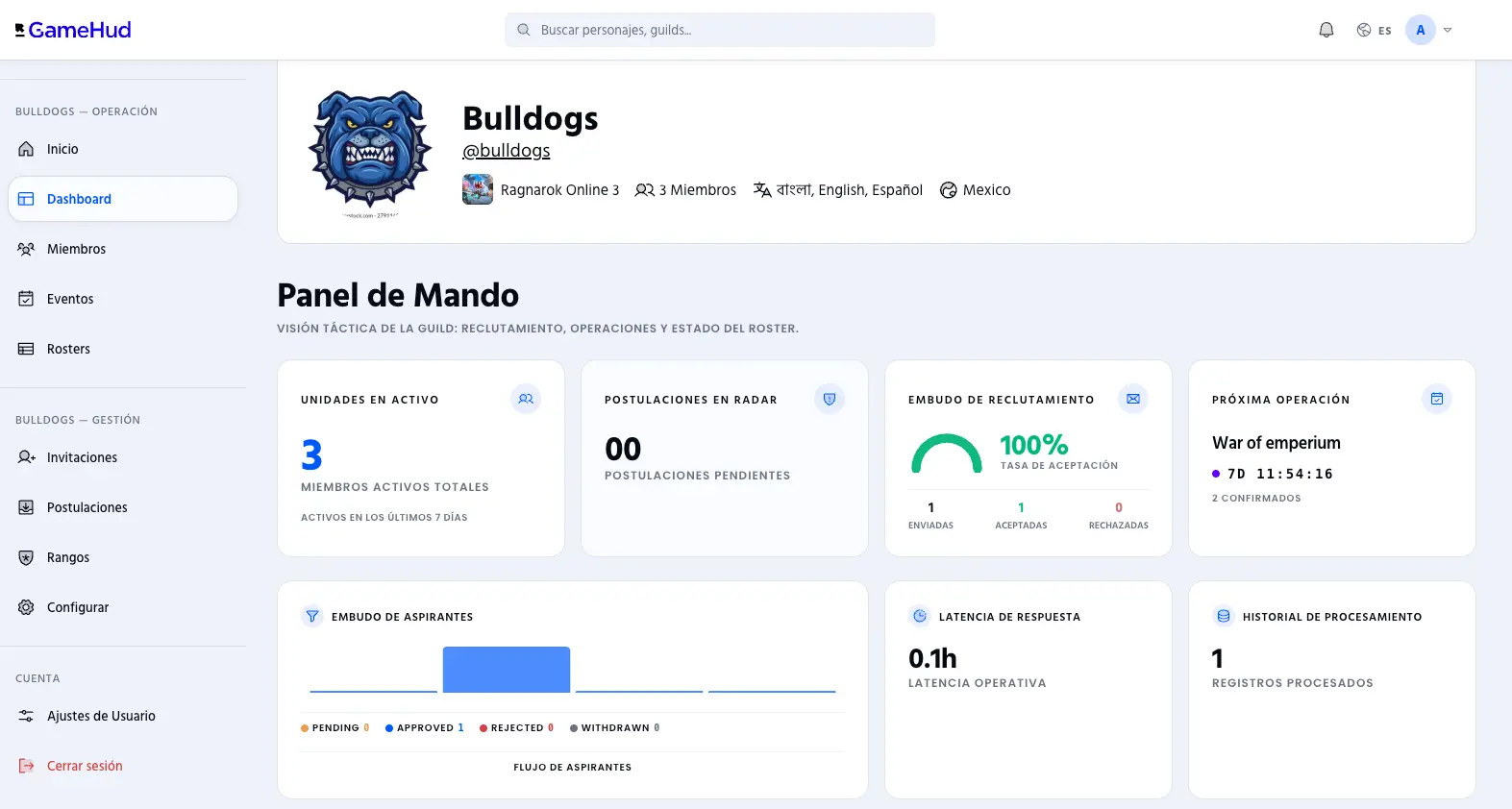 Vista previa de la Logística de Roster en GameHud